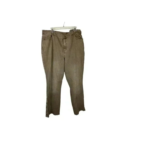 DG2 Diane Gilman tan/gray denim pants decorative studs on bottom size 22W tall - Picture 2 of 9